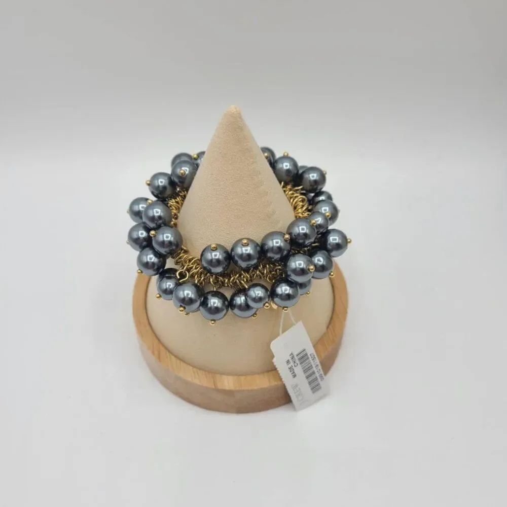 J Crew Black Pearl Gold Tone Stretch Bracelet NWT!  NEW! IN BOX!